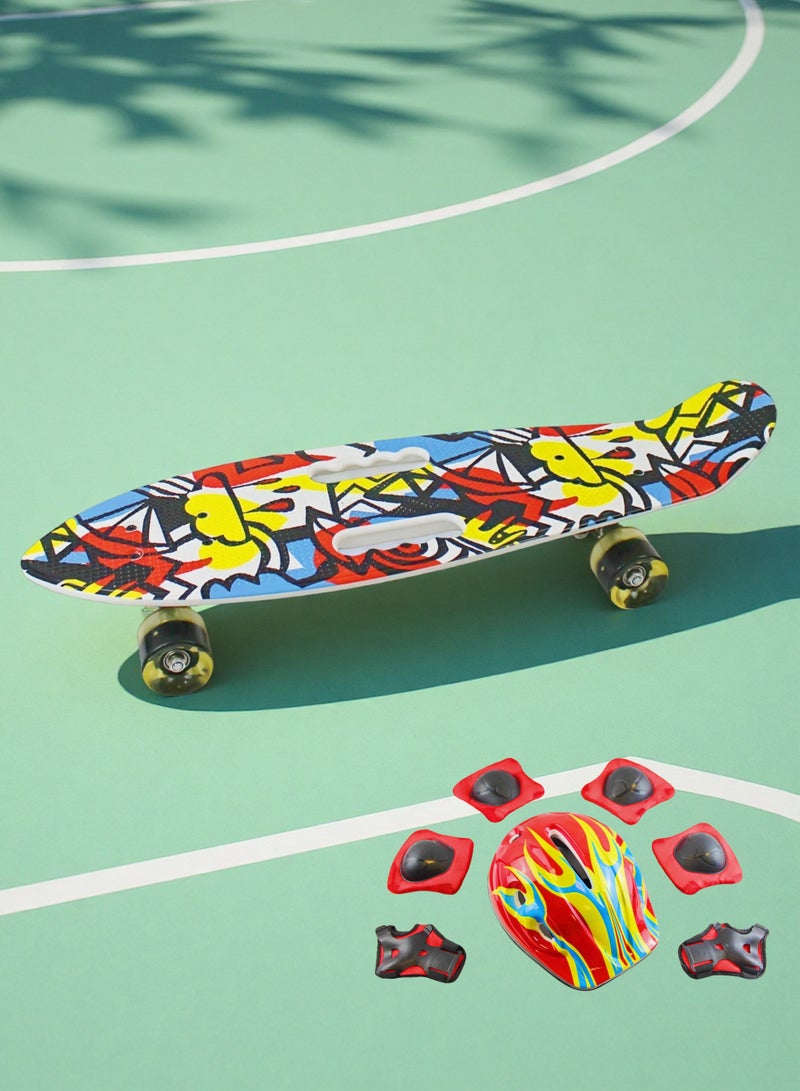 إيزي فيتشور لوح تزلج إيزي فيوتشر للأولاد والبنات، لوح بيني كروزر، مناسب للأعمار من 6 إلى 12 سنة، لوح تزلج صغير كامل للشباب والمراهقين والمبتدئين، يتضمن مجموعة كاملة من معدات الحماية - Image 1